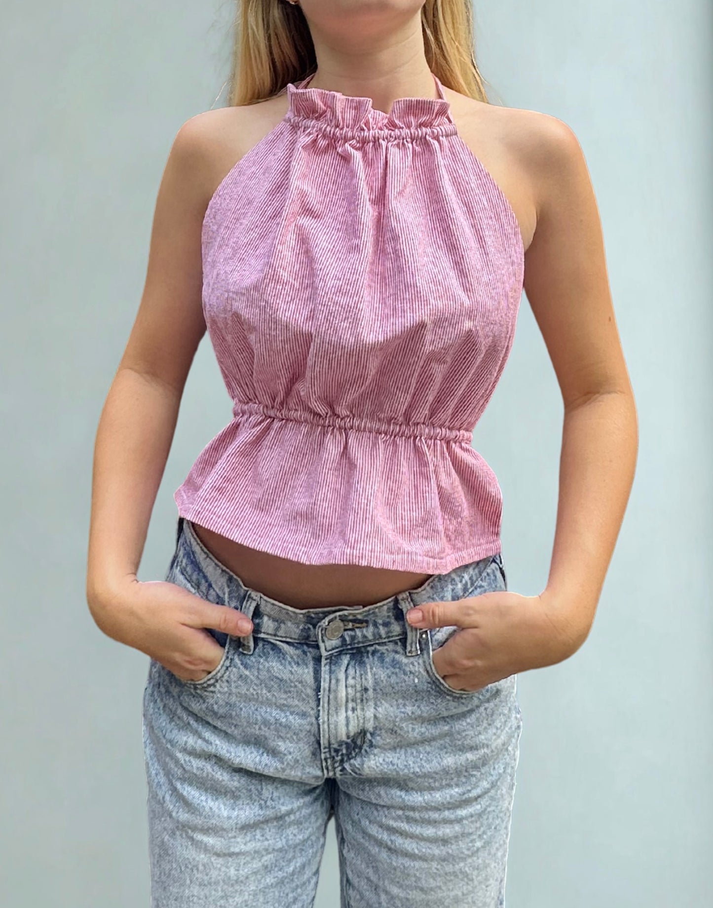 Red Linen Backless Top